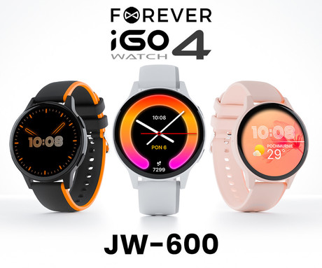 FOREVER iGO4 JW-600 pametna ura, 1.28" AMOLED zaslon, BT 5.3, Android + iOS, baterija, aplikacija, spremljanje zdravja, analiza spanca, 100+ športnih načinov, 2 paščka, IP67, roza (Powder Pink)