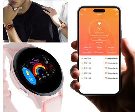 FOREVER iGO4 JW-600 pametna ura, 1.28" AMOLED zaslon, BT 5.3, Android + iOS, baterija, aplikacija, spremljanje zdravja, analiza spanca, 100+ športnih načinov, 2 paščka, IP67, roza (Powder Pink)