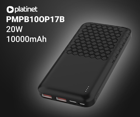 Platinet PMPB10OP17B powerbank polnilna baterija, 10.000mAh, Quick Charge 3.0, Power Delivery 3.0, 2x USB Type-A, 1x USB Type-C, 1x microUSB, LED indikator baterije, črna