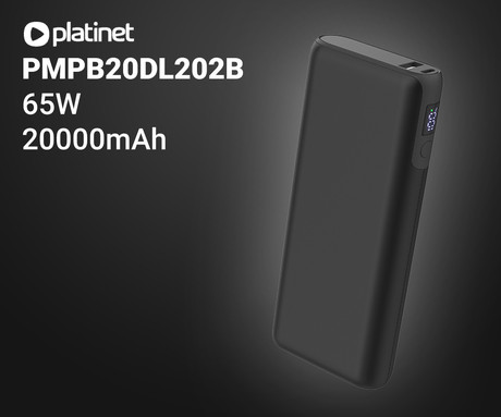 Platinet PMPB20DL202B powerbank polnilna baterija, 65W, 20.000mAh, Quick Charge 3.0, Power Delivery 3.0, 1x USB Type-A, 2x USB Type-C, digitalni zaslon, črna