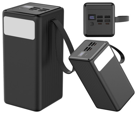 Platinet PMPB6065 powerbank polnilna baterija, 65W, 60.000mAh, Quick Charge 3.0, Power Delivery, SCP, 4x USB Type-A, 2x USB Type-C, digitalni zaslon, LED luč, črna