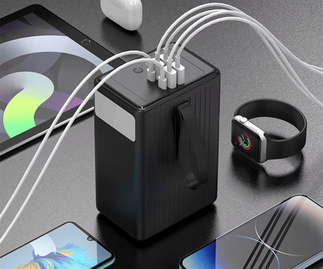 Platinet PMPB8065 powerbank polnilna baterija, 65W, 80.000mAh, Quick Charge 3.0, Power Delivery, SCP, 4x USB Type-A, 2x USB Type-C, digitalni zaslon, LED luč, črna