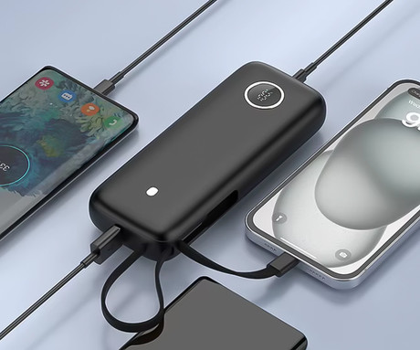 Platinet PMPB2070 powerbank polnilna baterija, 70W, 20.000mAh, Quick Charge 3.0, Power Delivery, SCP, 1x USB Type-A, 1x USB Type-C, digitalni zaslon, vgrajen kabel, črna