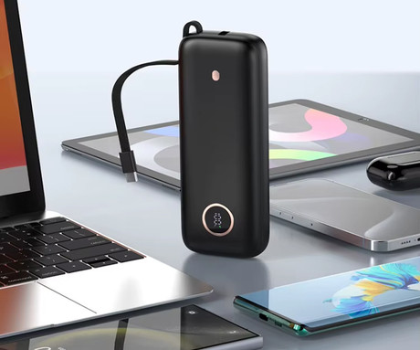 Platinet PMPB2070 powerbank polnilna baterija, 70W, 20.000mAh, Quick Charge 3.0, Power Delivery, SCP, 1x USB Type-A, 1x USB Type-C, digitalni zaslon, vgrajen kabel, črna