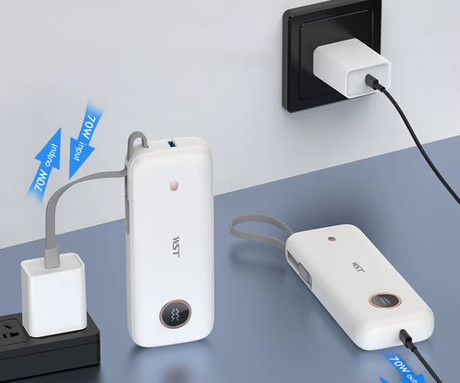 Platinet PMPB2070 powerbank polnilna baterija, 70W, 20.000mAh, Quick Charge 3.0, Power Delivery, SCP, 1x USB Type-A, 1x USB Type-C, digitalni zaslon, vgrajen kabel, črna