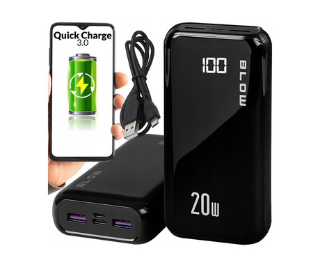 Power bank BLOW PB30A, 30.000mAh, Polymer baterija, Quick Charge 3.0, LED zaslon, Type-C, črna