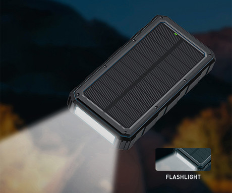EOL - Platinet PMPB20SP solarni power bank, 20.000mAh, solarno polnjenje, USB / Type-C / microUSB, LED svetilka, črn