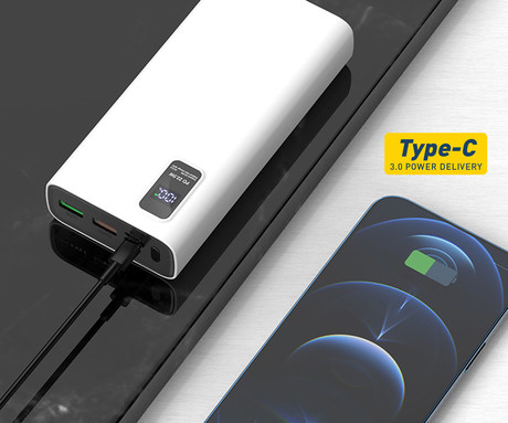 Power Bank PLATINET 20.000mAh, Li-Polymer, Quick Charge 3.0, Power Delivery 3.0, LED prikazovalnik, Type-C, črna