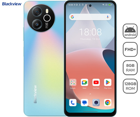 Blackview SHARK 8 pametni telefon, 6.78", 8GB+128GB, 4G LTE, IPS 2.4K FHD+, 120Hz, Android, 5000mAh, Dual SIM, GPS, + ovitek, moder (Galaxy Blue)