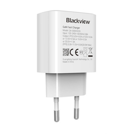 Blackview ADAPTER polnilec, 33W, 1x USB Type-C, univerzalna kompatibilnost, varnostne zaščite, protokol PPS, 80x42x30mm, bel