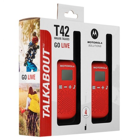 MOTOROLA T42 walkie talkie komplet, 2-KIT, PMR446, 16 kanalov, doseg 4km, +dodatki, rdeč