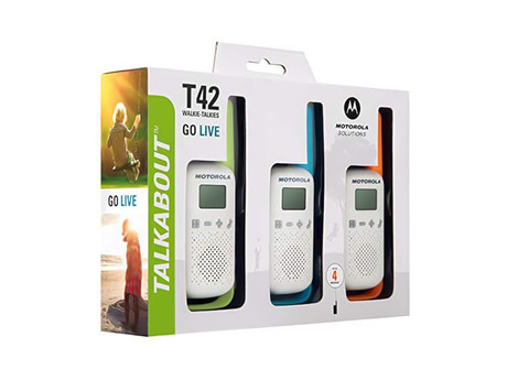 MOTOROLA T42 TRIPLE walkie talkie komplet, 3-KIT, PMR446, 16 kanalov, doseg 4km, +dodatki, moder, oranžen, zelen