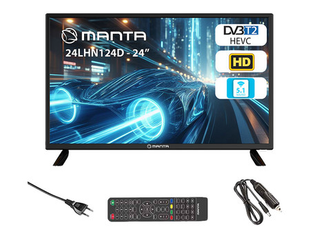 LED TV MANTA 24LHN124D, 61cm (24"), HD+, 220V+12V napajanje, Dolby Digital+, STEREO 5.1, DVB-C/T2/HEVC, Hotel Mode, HDMI, 2x USB, CI+