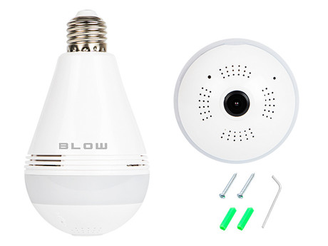 IP kamera + LED žarnica BLOW H-823, 2v1, WiFi, Full HD 3MP, 360° kot snemanja, IR nočno snemanje, senzor gibanja, aplikacija, bela