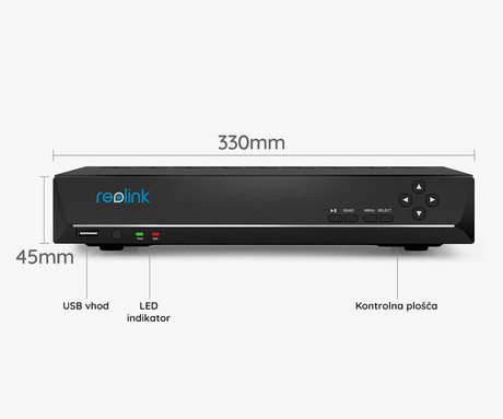 Reolink RLN16-410-4T snemalna enota, 4TB disk, priklop do 16 kamer, razširljiv spomin do 12TB, neprekinjeno snemanje, PoE namestitev, črna