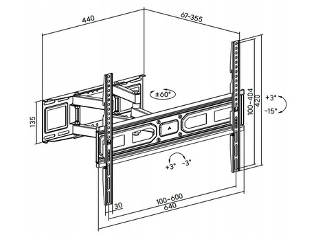 BLOW 76-876 nosilec / roka za TV sprejemnik 37"-99", do 15° naklona, do 120° vrtenje, do 40kg, VESA standard do 600x400mm, jeklo