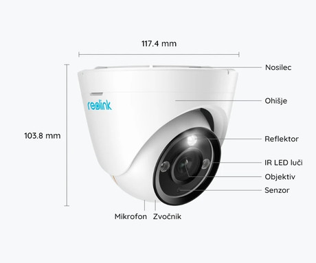Reolink RLC-1224A IP kamera, PoE, 12MP UHD+, IR nočno snemanje, LED reflektor, aplikacija, IP66 vodoodpornost, dvosmerna komunikacija, bela
