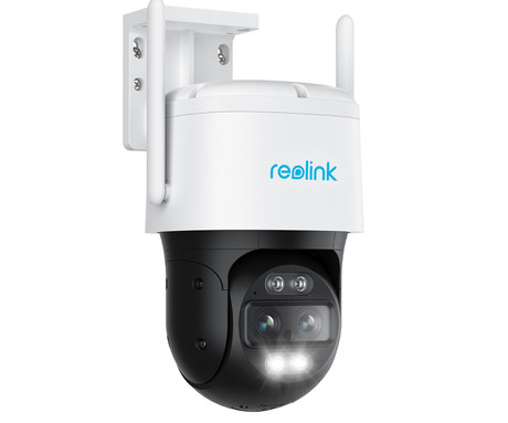 Kamera Reolink TrackMix WiFi, dva objektiva, 4K Ultra HD, WiFi, vrtenje in nagibanje, IR nočno snemanje, LED reflektorji, aplikacija, vodoodporna, dvosmerna komunikacija, bela