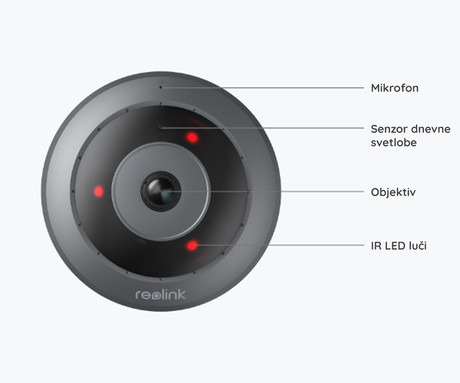 Reolink FE-P IP kamera, 2K+ Super HD, PoE, 360° Fisheye, IR nočno snemanje, aplikacija, dvosmerna komunikacija, sirena, črno siva