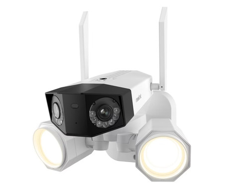 Reolink Duo Floodlight WiFi IP kamera, dva objektiva, 4K Ultra HD, WiFi, 180° snemalni kot, IR nočno snemanje, LED reflektorji, aplikacija, IP66 vodoodpornost, dvosmerna komunikacija, bela