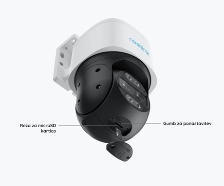 Reolink TrackMix PoE IP kamera, dva objektiva, 4K Ultra HD, PoE, vrtenje in nagibanje, IR nočno snemanje, LED reflektorji, aplikacija, vodoodporna, dvosmerna komunikacija, bela
