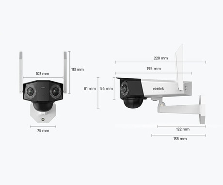 Reolink Duo 2 WiFi Battery IP kamera, dva objektiva, 2K Quad HD, WiFi, baterija, 180° snemalni kot, IR nočno snemanje, LED reflektorji, aplikacija, IP66 vodoodpornost, dvosmerna komunikacija, bela