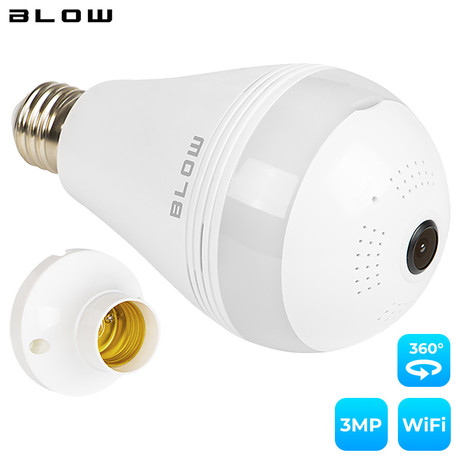 IP kamera + LED žarnica BLOW H-823, 2v1, WiFi, Full HD 3MP, 360° kot snemanja, IR nočno snemanje, senzor gibanja, aplikacija, bela
