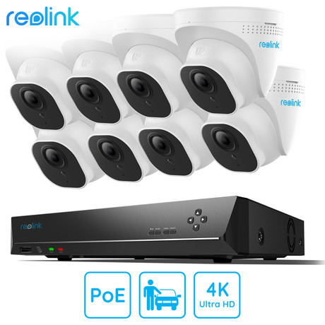 Reolink RLK16-800D8-A varnostni komplet, 1x NVR snemalna enota (4TB) + 8x IP kamera D800, zaznavanje gibanja / oseb / vozil, 4K Ultra HD, IR LED luči, snemanje zvoka, aplikacija, IP66 vodoodpornost