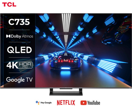 EOL - QLED TV TCL 65C735, 165cm (65"), 4K UHD, Android TV, WiFi, Bluetooth, HDR PRO, 144Hz, Motion Clarity Pro, AMD FreeSync Premium, ONKYO, Google Assistant