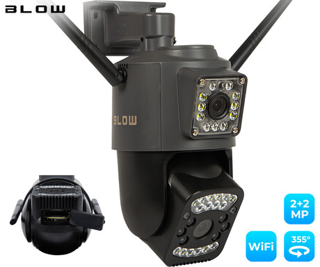 BLOW H-332 IP kamera, 2 objektiva, WiFi, Full HD 2+2MP, vrtenje, nagibanje, IR nočno snemanje, senzor gibanja, aplikacija, črna