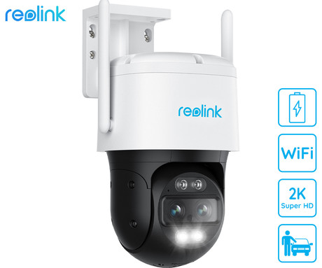 Reolink TrackMix WiFi Battery IP kamera, dva objektiva, 2K Super HD, WiFi, baterija vrtenje in nagibanje, IR nočno snemanje, LED reflektor, aplikacija, vodoodporna, dvosmerna komunikacija, bela