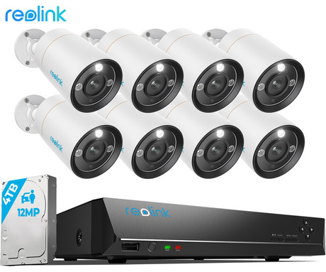 Reolink RLK16-1200B8-A varnostni komplet, 1x NVR snemalna enota (4TB) + 8x IP kamere B1200, zaznavanje gibanja, 4K Ultra HD+, IR LED, dvosmerna komunikacija, aplikacija, IP66