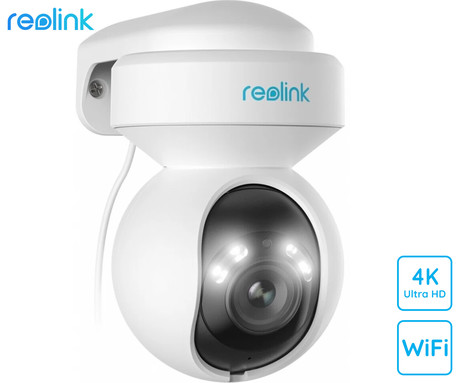 Reolink E1 OUTDOOR PRO IP kamera, 4K 8MP Ultra HD, WIFI 6, vrtenje in nagibanje, IR nočno snemanje, LED reflektorji, aplikacija, vodoodporna, dvosmerna komunikacija, bela