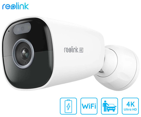 Reolink ARGUS B360 IP kamera, 4K 8MP Ultra HD, Dual WiFi, baterija, barvno nočno snemanje, LED reflektorji, aplikacija, vodoodporna, dvosmerna komunikacija, bela