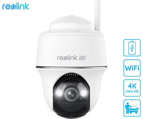 Reolink ARGUS B440 IP kamera, 4K 8MP Ultra HD, Dual WiFi, baterija, vrtenje in nagibanje, IR nočno snemanje, LED reflektorji, aplikacija, vodoodporna, dvosmerna komunikacija, bela