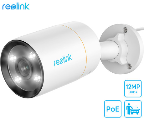 Reolink RLC-1212A IP kamera, PoE, 12MP UHD+, IR nočno snemanje, LED reflektor, aplikacija, IP66 vodoodpornost, dvosmerna komunikacija, bela