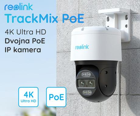 EOL - Reolink TrackMix PoE IP kamera, dva objektiva, 4K Ultra HD, PoE, vrtenje in nagibanje, IR nočno snemanje, LED reflektorji, aplikacija, vodoodporna, dvosmerna komunikacija, bela