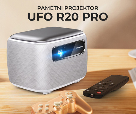 EOL - BYINTEK R20 PRO prenosni 3D LED DLP projektor, Android, WiFi, Bluetooth, 2GB+32GB, baterija, 750 lumnov, zvočniki, max 4K UHD, USB/HDMI, + daljinec