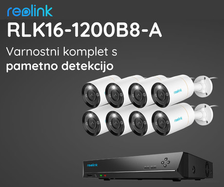 EOL - Reolink RLK16-1200B8-A varnostni komplet, 1x NVR snemalna enota (4TB) + 8x IP kamere B1200, zaznavanje gibanja, 4K Ultra HD+, IR LED, dvosmerna komunikacija, aplikacija, IP66