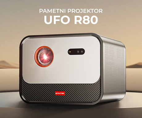 EOL - BYINTEK R80 prenosni 3D LED DLP projektor, Android, WiFi, Bluetooth, 2GB+32GB, 2200 lumnov, zvočniki, max 4K UHD, USB/HDMI/AUX/RJ45, + daljinec