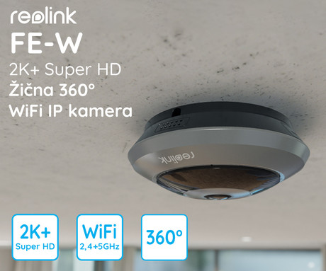 Reolink FE-W IP kamera, 2K+ Super HD, WiFi, 360° Fisheye, IR nočno snemanje, aplikacija, dvosmerna komunikacija, sirena, črno siva