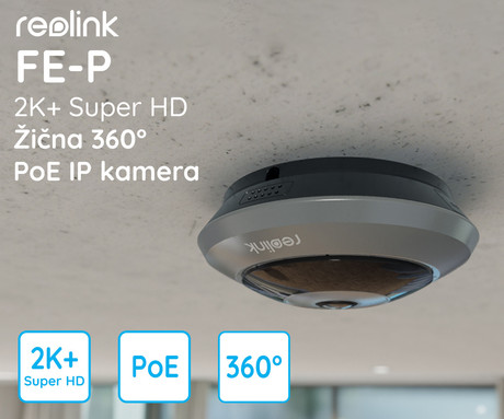 Reolink FE-P IP kamera, 2K+ Super HD, PoE, 360° Fisheye, IR nočno snemanje, aplikacija, dvosmerna komunikacija, sirena, črno siva