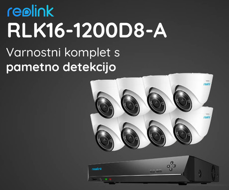 EOL - Reolink RLK16-1200D8-A varnostni komplet, 1x NVR snemalna enota (4TB) + 8x IP kamere D1200, zaznavanje gibanja, 4K Ultra HD+, IR LED, dvosmerna komunikacija, aplikacija, IP67