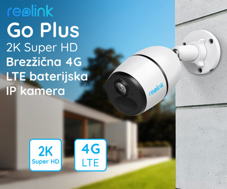 EOL - Kamera Reolink GO Plus, 4G LTE, brezžična, 2K Super HD, IR nočno snemanje, aplikacija, polnilna baterija, IP65 vodoodpornost, + možnost solarnega napajanja, bela