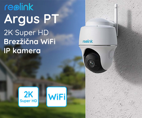 EOL - Kamera Reolink ARGUS PT 2K, 4MP, AI, brezžična, WiFi, H265, nočno snemanje, senzor gibanja, aplikacija, dvosmerna komunikacija, vrtljiva, vgrajena baterija + opcija solarno polnjenje, IP64