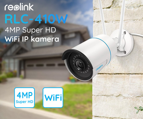 EOL - Kamera Reolink RLC-410W, zunanja ali notranja, WiFi, Super HD 4MP, AI, IR nočno snemanje, senzor gibanja, mikrofon, IP66 vodoodpornost, brezplačna aplikacija, bela