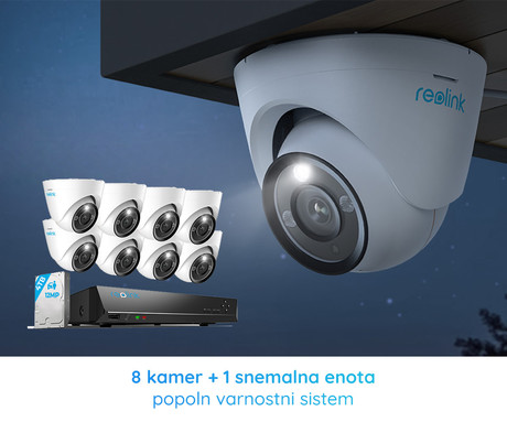 Reolink RLK16-1200D8-A varnostni komplet, 1x NVR snemalna enota (4TB) + 8x IP kamere D1200, zaznavanje gibanja, 4K Ultra HD+, IR LED, dvosmerna komunikacija, aplikacija, IP67