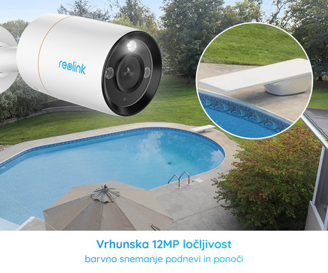 Reolink RLC-1212A IP kamera, PoE, 12MP UHD+, IR nočno snemanje, LED reflektor, aplikacija, IP66 vodoodpornost, dvosmerna komunikacija, bela