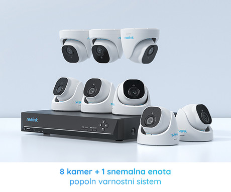 Reolink RLK16-800D8-A varnostni komplet, 1x NVR snemalna enota (4TB) + 8x IP kamera D800, zaznavanje gibanja / oseb / vozil, 4K Ultra HD, IR LED luči, snemanje zvoka, aplikacija, IP66 vodoodpornost