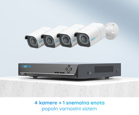 Reolink RLK8-800B4-A varnostni komplet, 1x NVR snemalna enota (2TB) + 4x IP kamere B800, zaznavanje gibanja / oseb / vozil, 4K Ultra HD, IR LED luči, snemanje zvoka, aplikacija, IP66 vodoodpornost